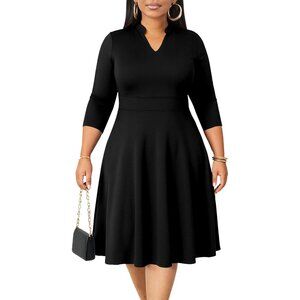 Plus Size Women's Fit and Flare Dress with Pockets Casual Church Wear